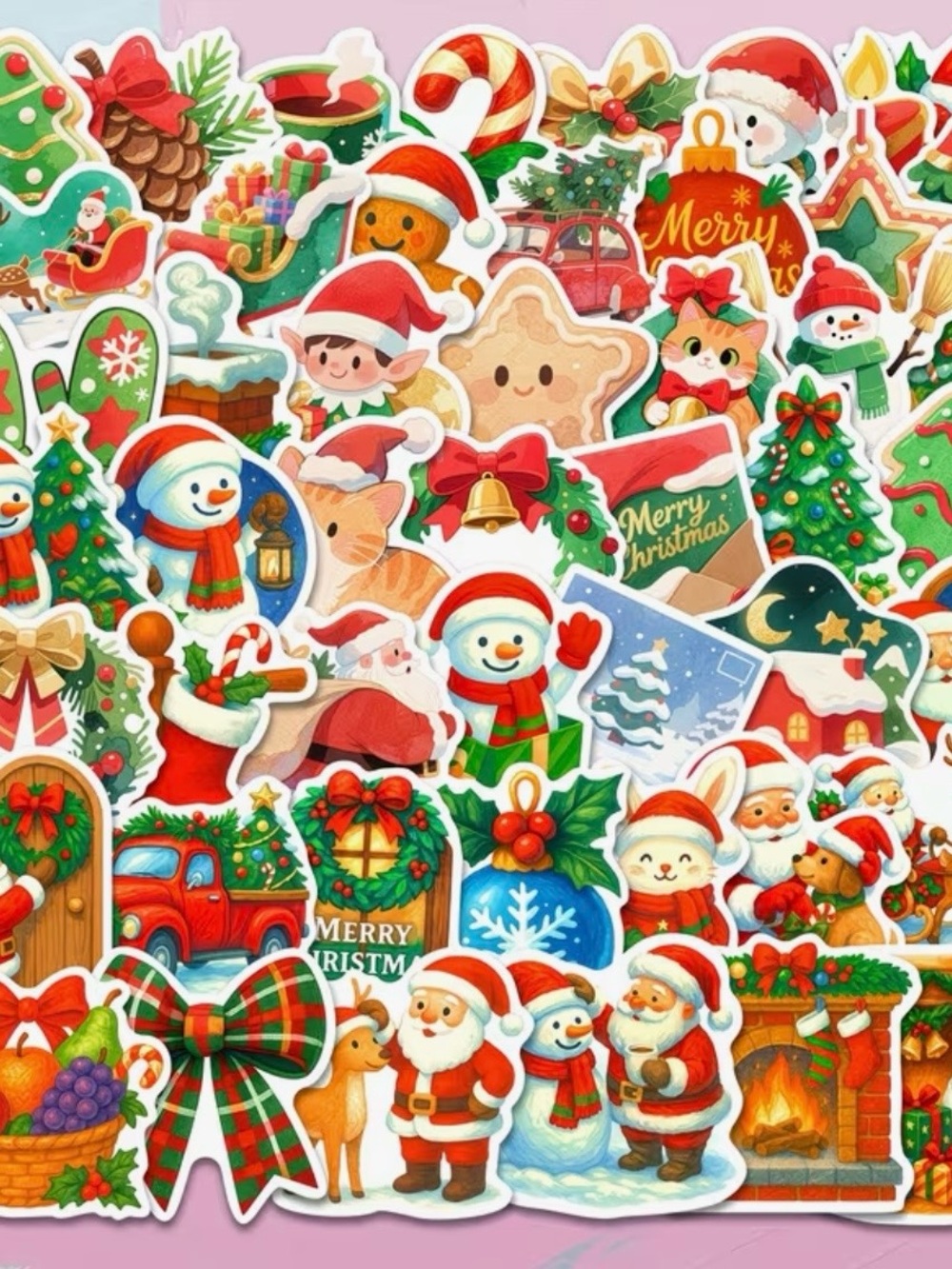 50 Cozy Christmas Stickers Holiday Trees Santa Reindeer Truck Wreath Snowman